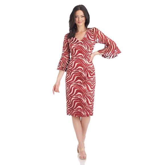 JS Collections Leslie V-Neck Midi Dress Printed In Scarlet Women's Size 4 NWOT - Picture 1 of 12